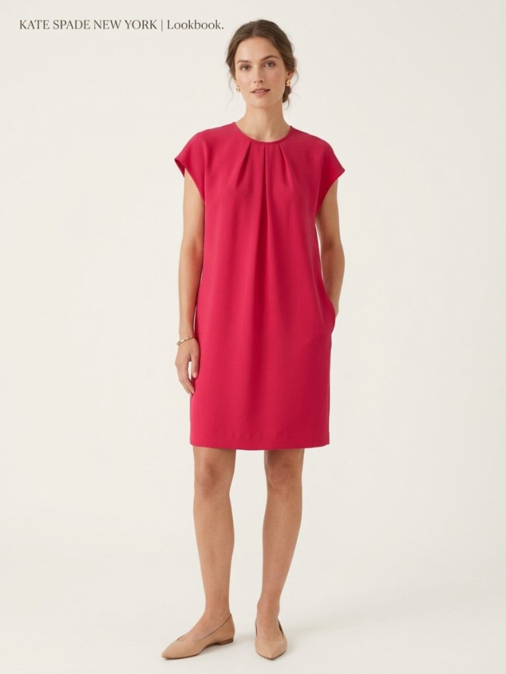 Kate Spade Aladdin Pink Cap Sleeve Crepe Tunic Shift Dress Pockets Sz 8